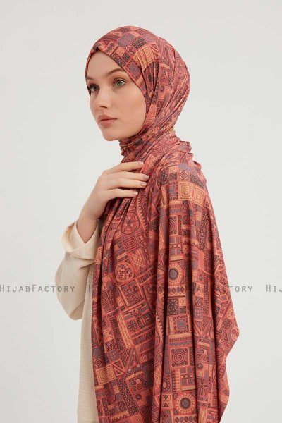Gulya - Hijab À motifs Rouge Brique