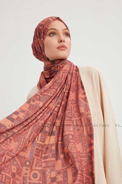 Gulya - Hijab À motifs Rouge Brique