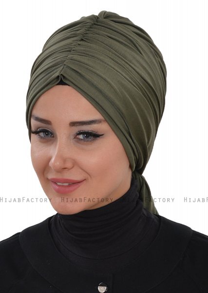 Amy - Turban En Coton Kaki - Ayse Turban