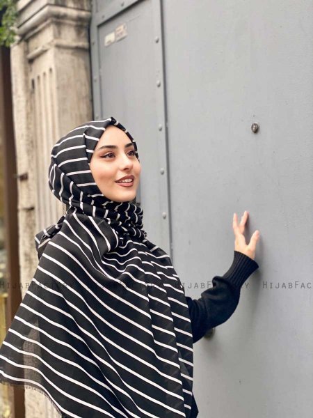 Aniso - Hijab A Motifs En Coton Noir - Mirach