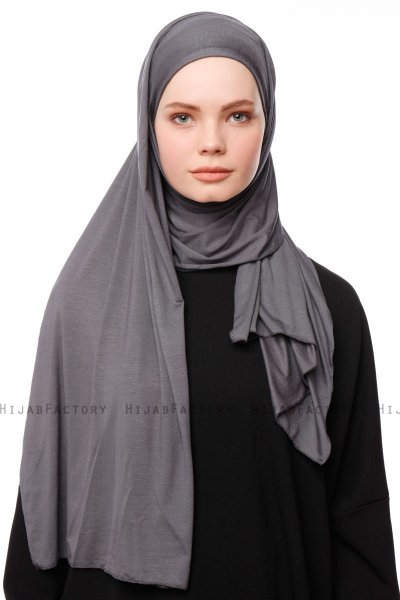 Asya - Hijab Pratique Viscose Gris Foncé