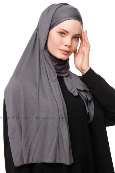 Asya - Hijab Pratique Viscose Gris Foncé