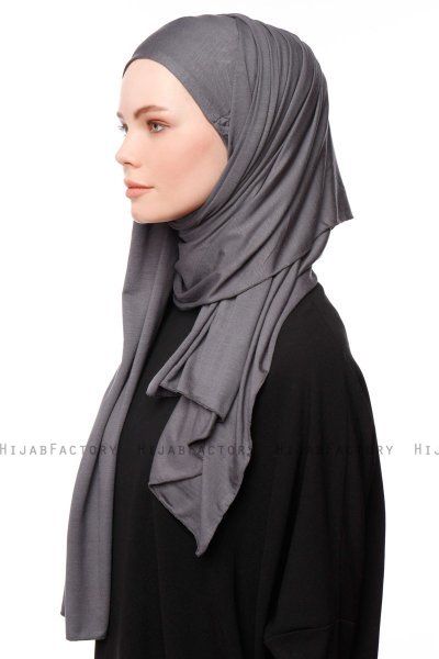 Asya - Hijab Pratique Viscose Gris Foncé