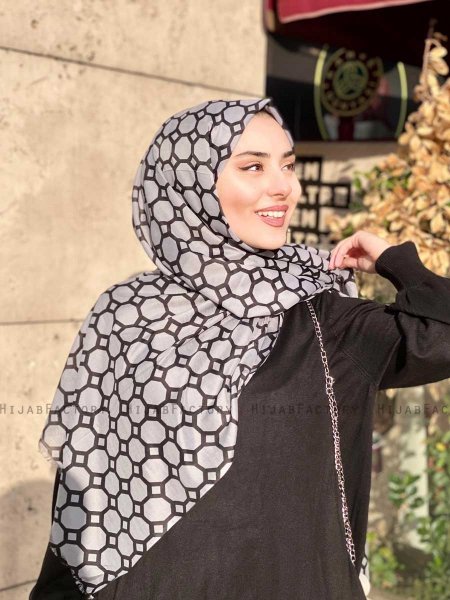 Atika - Hijab A Motifs En Coton Gris - Mirach