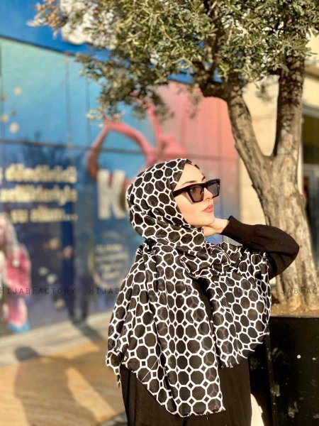 Atika - Hijab A Motifs En Coton Noir - Mirach