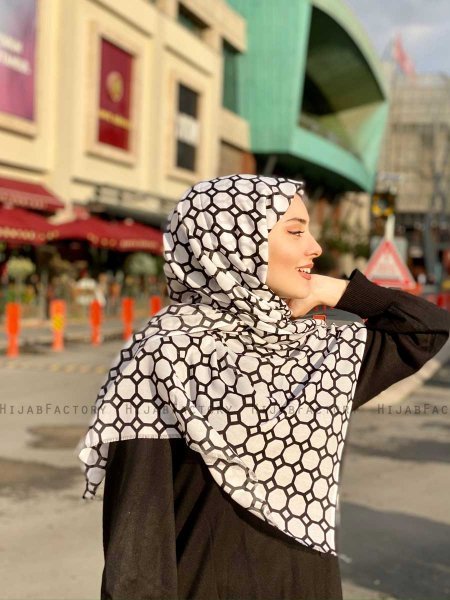 Atika - Hijab A Motifs En Coton Blanc - Mirach