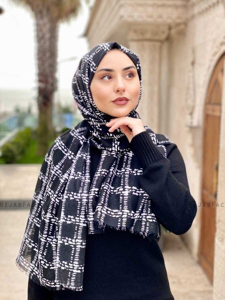 Ayah - Hijab A Motifs En Coton Noir - Mirach