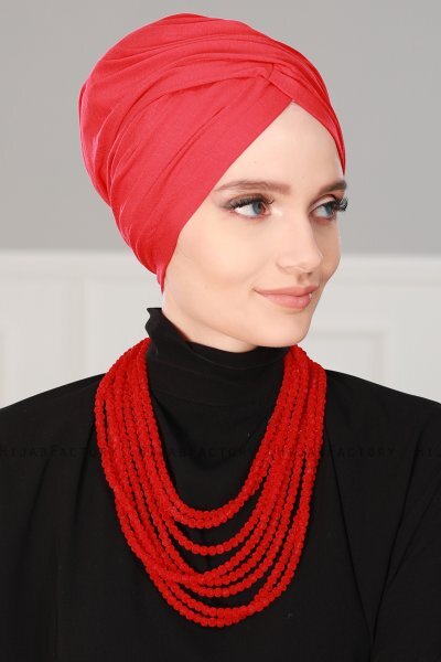 Fiona - Turban En Coton Rouge - Ayse Turban