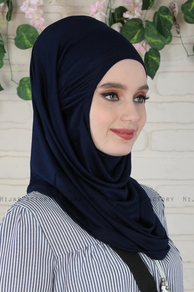 Wilda - Hijab En Coton Bleu Marine