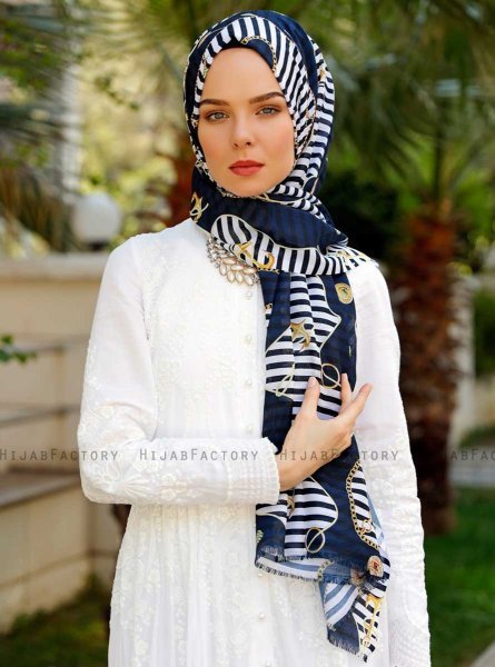 Bariah - Hijab à Motifs Bleu Marin - Sal Evi