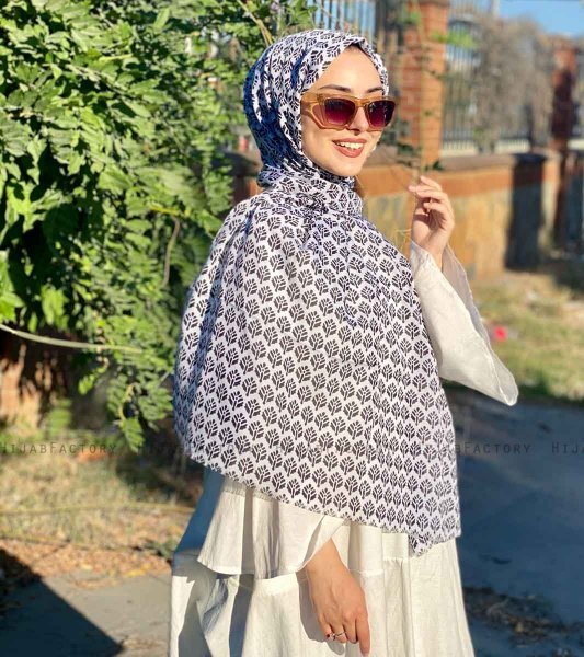Basimah - Hijab A Motifs En Coton Blanc