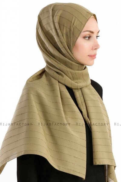 Burcu Khaki Chiffon Hijab Sjal Madame Polo 130027-4