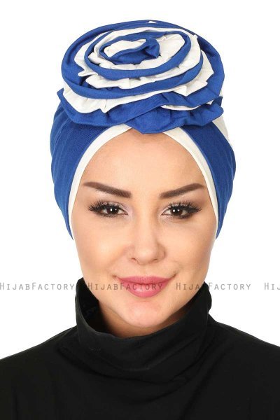 Clara - Turban En Coton Bleu & Crème