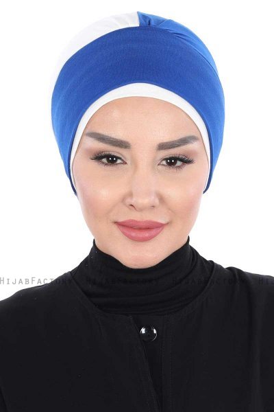 Clara - Turban En Coton Bleu & Crème