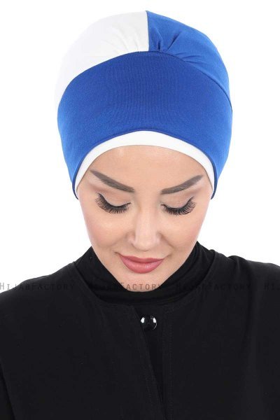 Clara - Turban En Coton Bleu & Crème