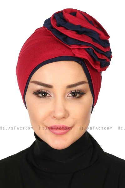 Clara - Turban En Coton Bordeaux & Bleu Marin