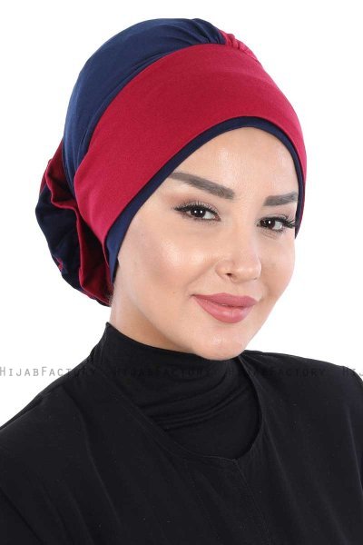Clara - Turban En Coton Bordeaux & Bleu Marin