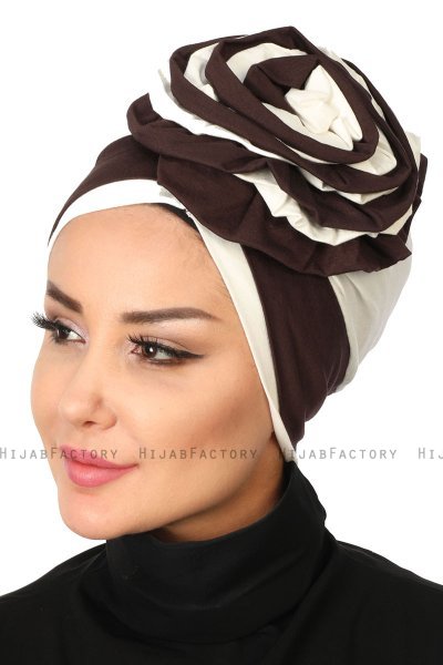 Clara - Turban En Coton Marron & Crème