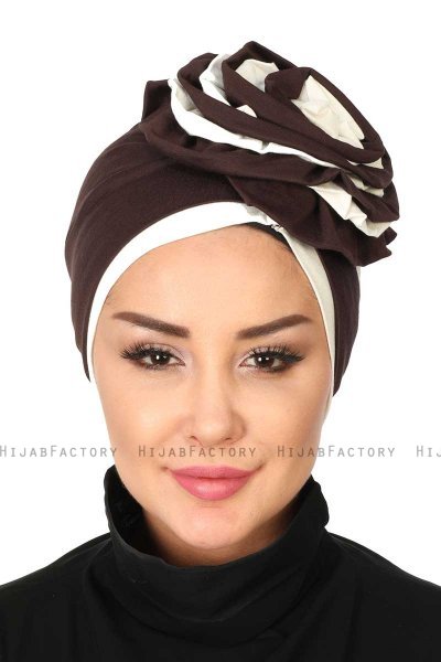 Clara - Turban En Coton Marron & Crème