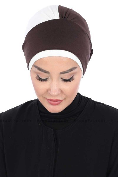 Clara - Turban En Coton Marron & Crème