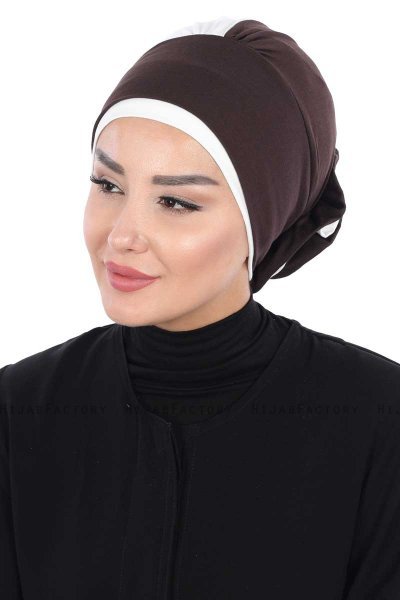 Clara - Turban En Coton Marron & Crème