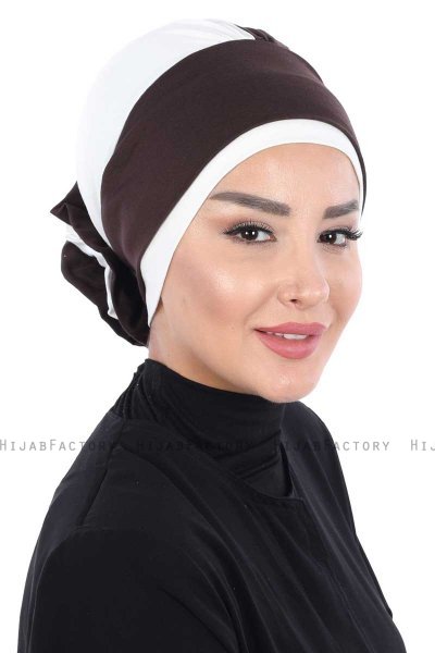 Clara - Turban En Coton Marron & Crème