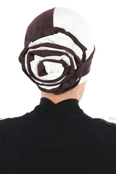 Clara - Turban En Coton Marron & Crème