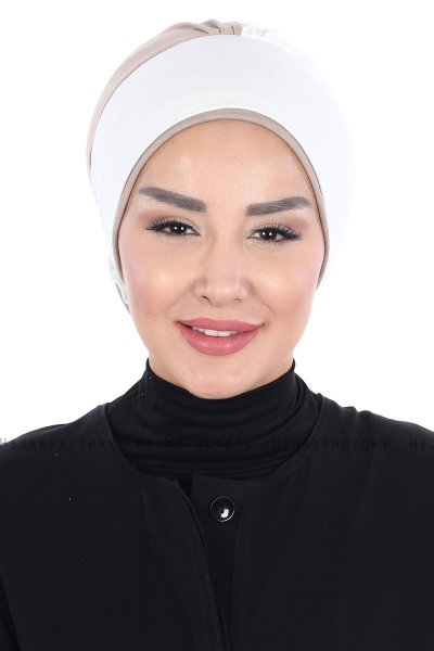Clara - Turban En Coton Crème & Taupe