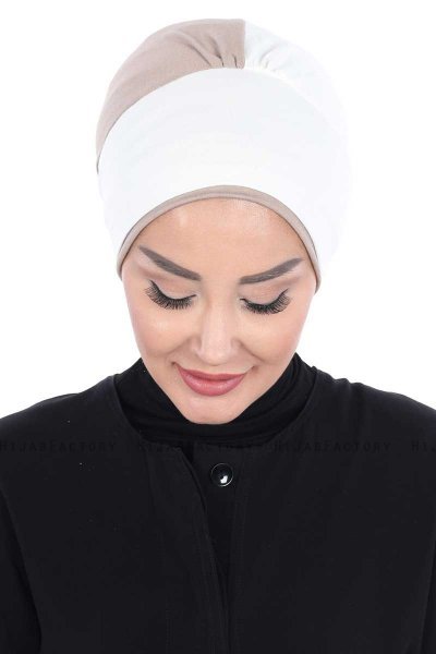 Clara - Turban En Coton Crème & Taupe