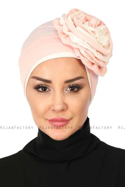 Clara - Turban En Coton Vieux Rose & Crème