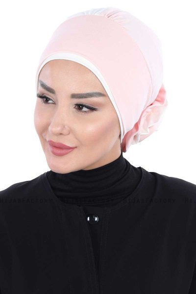 Clara - Turban En Coton Vieux Rose & Crème