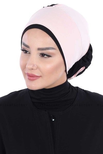 Clara - Turban En Coton Vieux Rose & Noir