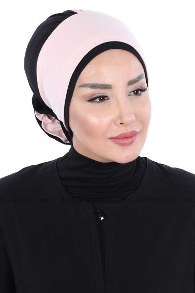 Clara - Turban En Coton Vieux Rose & Noir