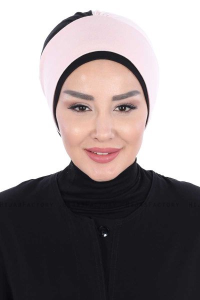 Clara - Turban En Coton Vieux Rose & Noir