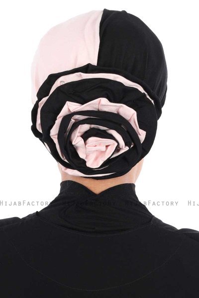 Clara - Turban En Coton Vieux Rose & Noir