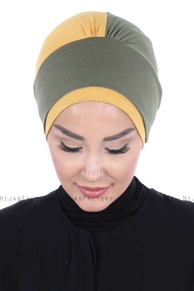 Clara - Turban En Coton Kaki & Moutarde