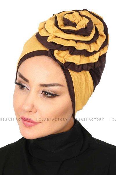 Clara - Turban En Coton Moutarde & Marron