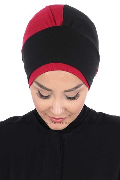 Clara - Turban En Coton Noir & Bordeaux