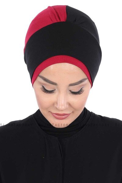 Clara - Turban En Coton Noir & Bordeaux