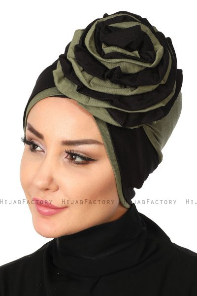 Clara - Turban En Coton Noir & Kaki