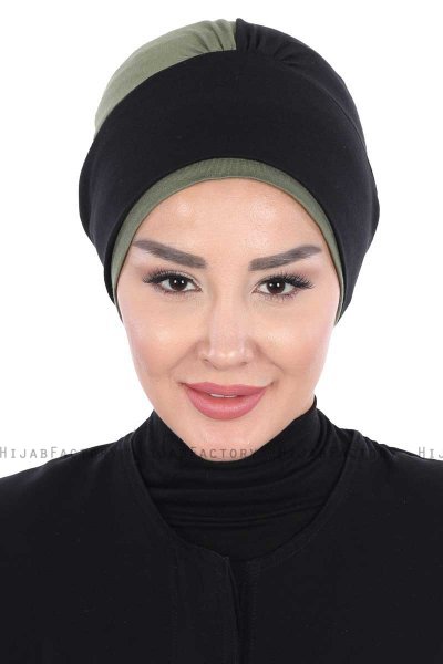 Clara - Turban En Coton Noir & Kaki