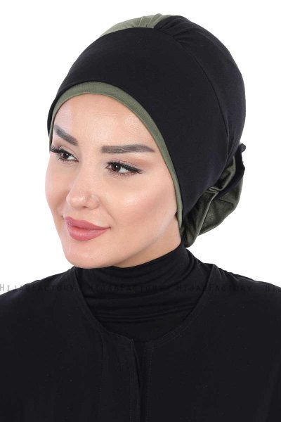 Clara - Turban En Coton Noir & Kaki