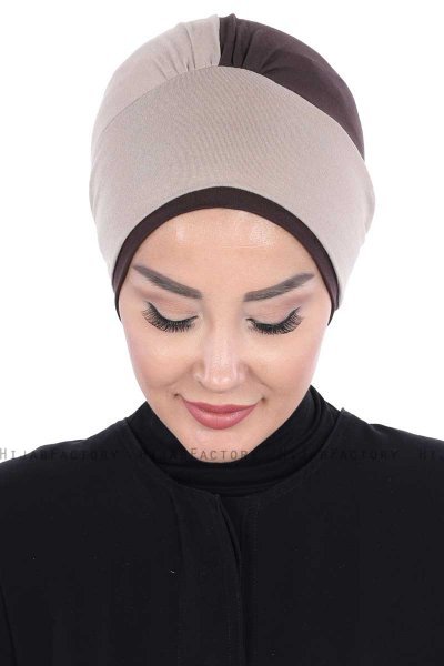 Clara - Turban En Coton Taupe & Marron
