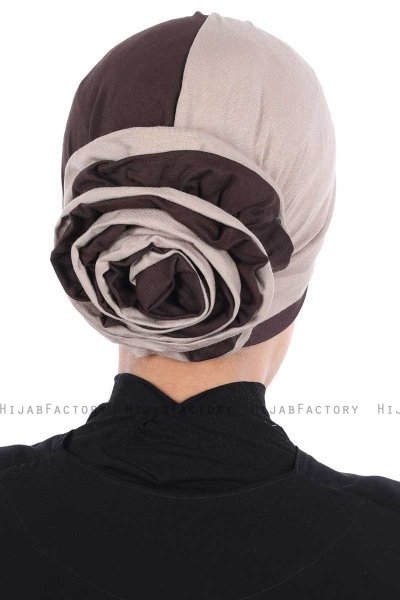 Clara - Turban En Coton Taupe & Marron