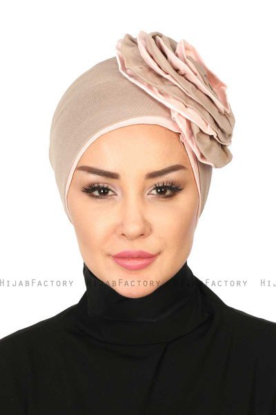 Clara - Turban En Coton Taupe & Vieux Rose