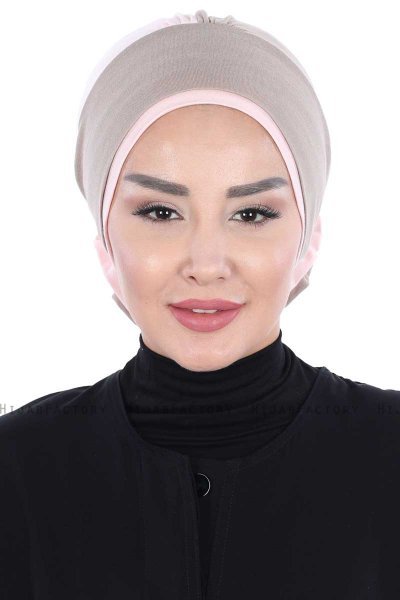 Clara - Turban En Coton Taupe & Vieux Rose