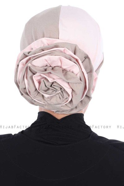 Clara - Turban En Coton Taupe & Vieux Rose