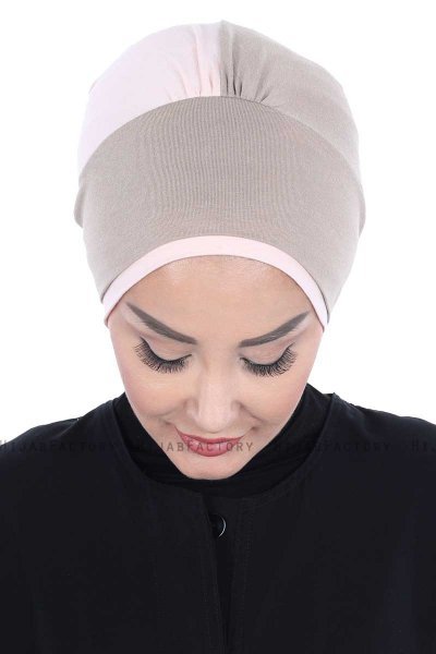 Clara - Turban En Coton Taupe & Vieux Rose