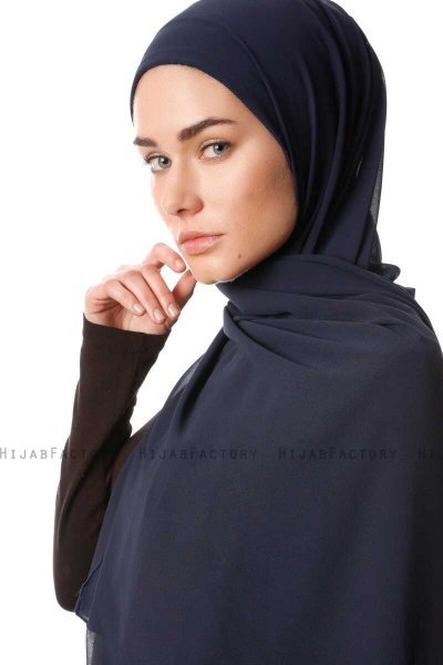 Derya - Hijab Pratique Chiffon Bleu Marin Sombre