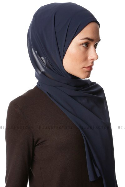Derya - Hijab Pratique Chiffon Bleu Marin Sombre
